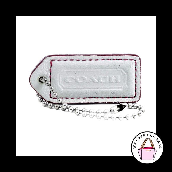 2" Medium VINTAGE COACH WHITE Leather Nickel Key Fob Bag Charm Keychain Hang Tag - Picture 1 of 1